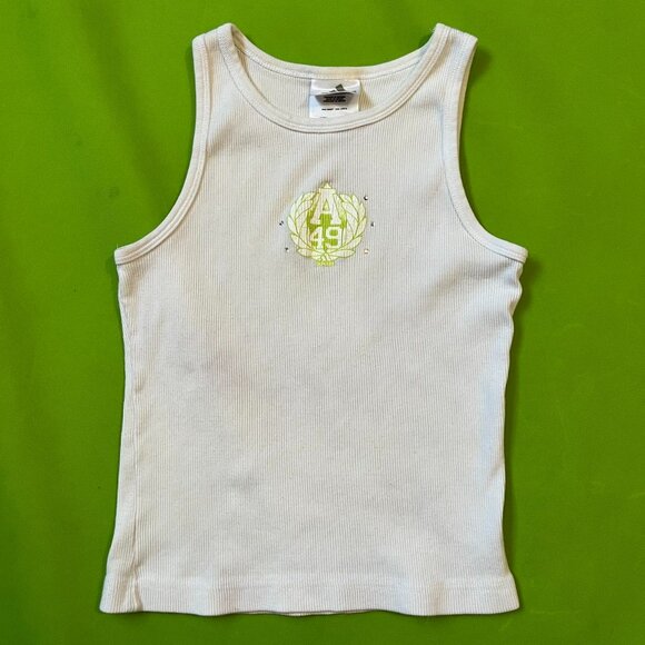 medium‎ Y2K Adidas white tank top green sportswear rhinestone - Picture 1 of 5